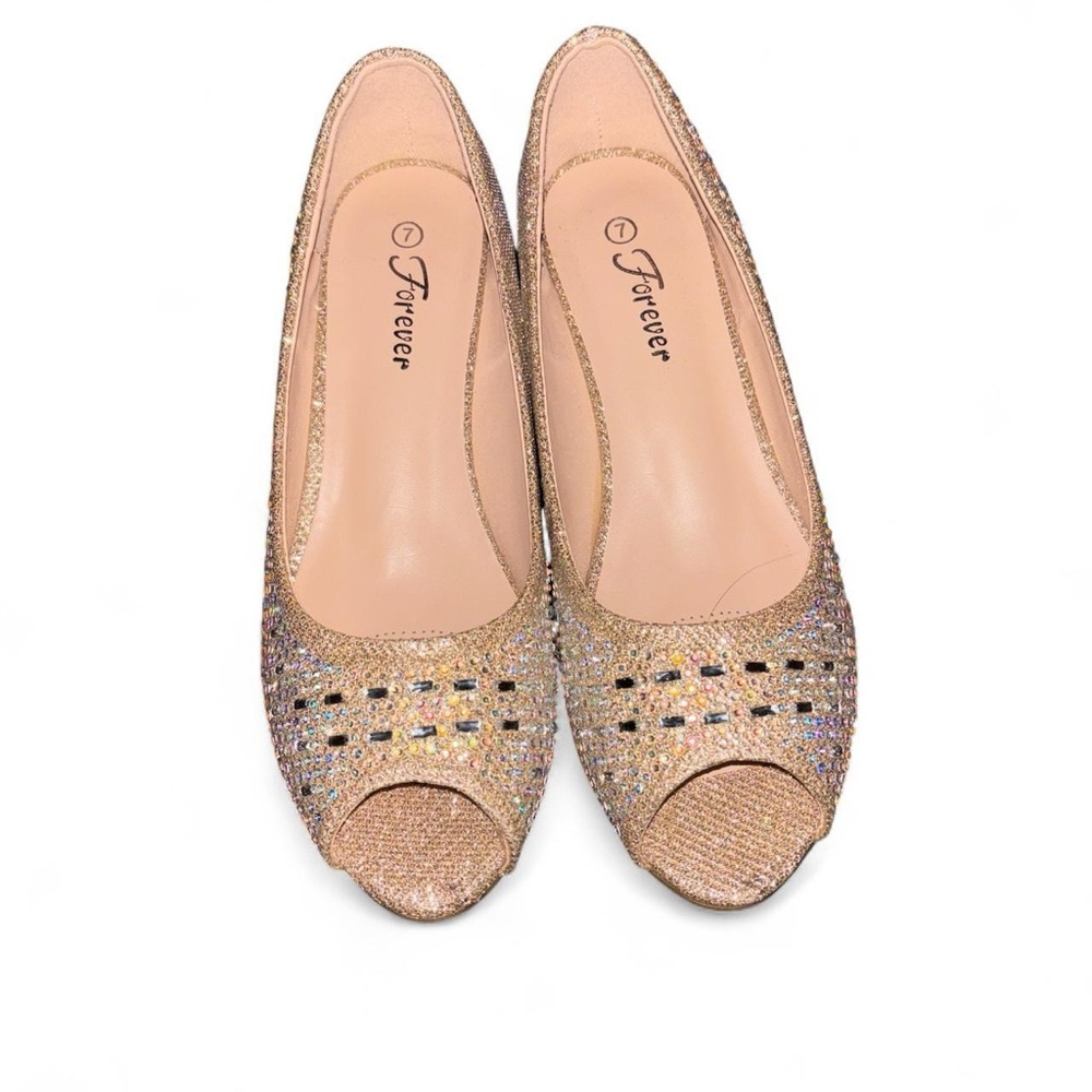 Forever 21 Gold Glitter Peep Toe Heels